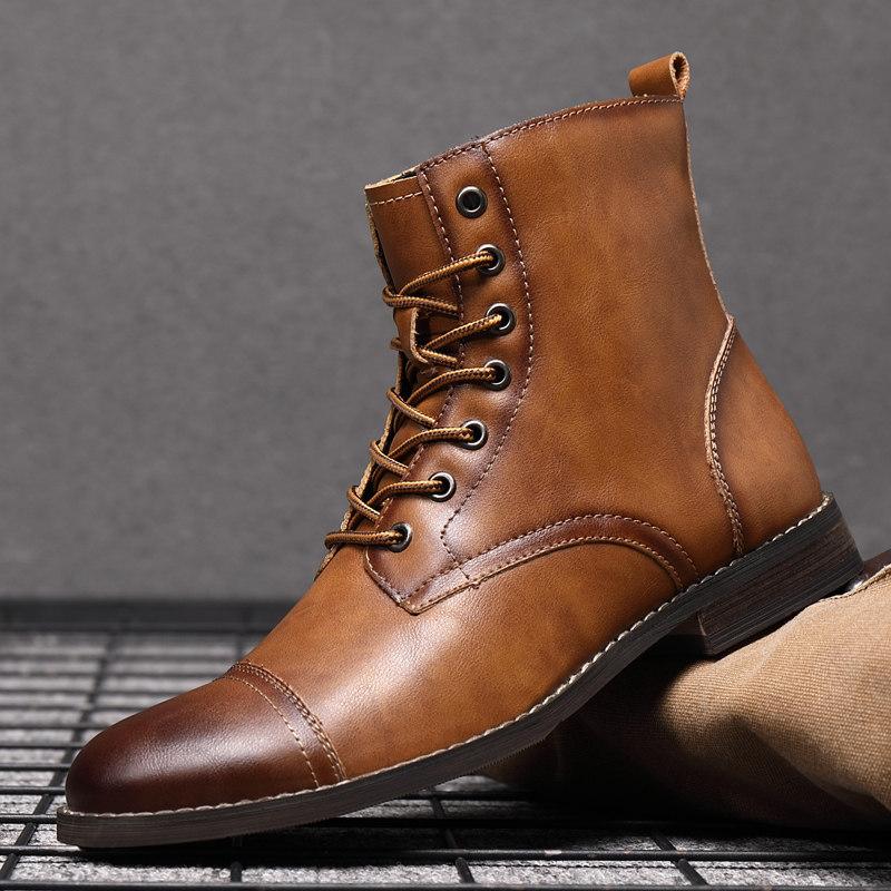 Amerikanische Cowboystiefel Herren Leder High-Top-Stiefel Britische Retro Lokomotive Stiefel Winter Samt Warm Martin Stiefel