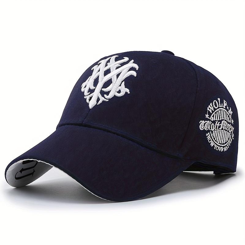 

Trendy Gothic Embroidered Baseball Cap Adjustable Snapback Breathable Fabric Perfect for Streetwear Outdoor Sports All Seasons темно-синього кольору