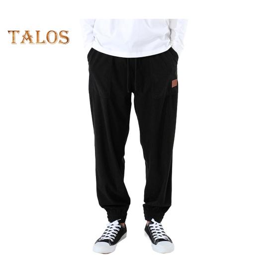 

Мужские брюки весна-осень с боковыми карманами, эластичным поясом на шнурке, прямые штанины, плотный вельвет, однотонные свободные спортивные брюки M чёрный