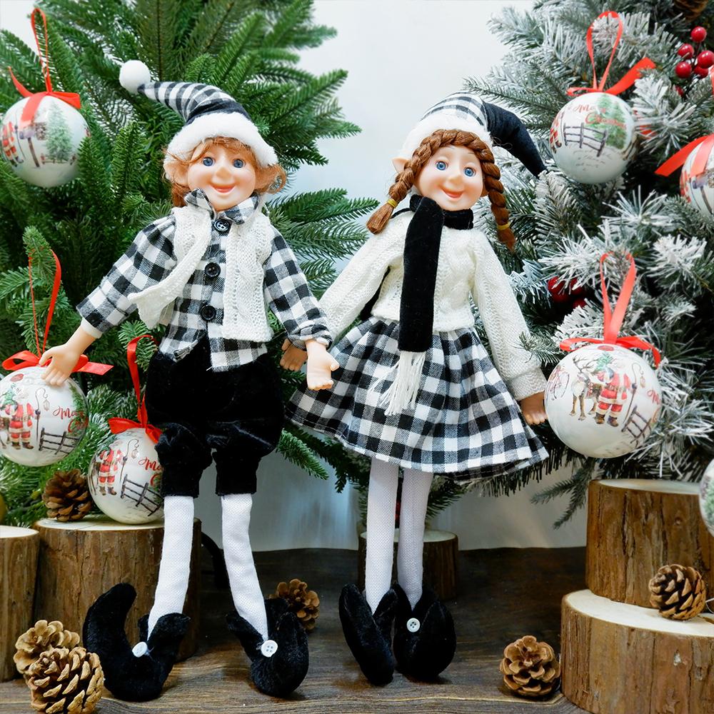 2PCS Christmas Elf Couple Plush Doll Christmas Tree Decoration Navidad New Year Pendant Ornaments Home Decor Kids Toy Gift