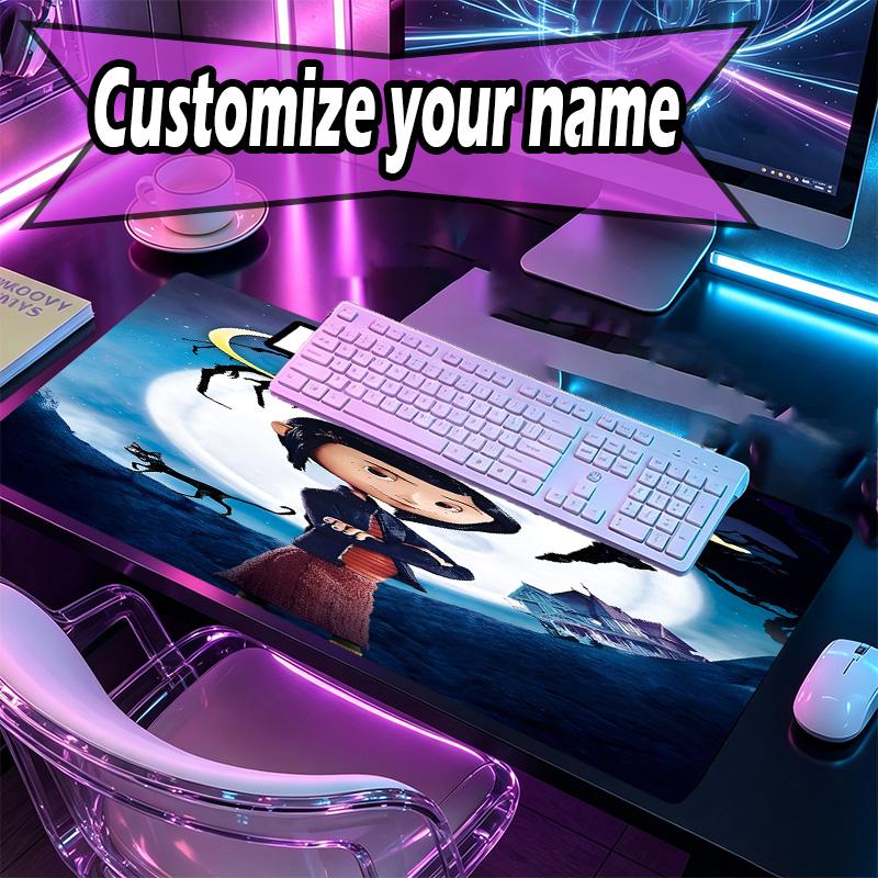 Custom Name Personalized Coraline Pattern Mousepad, Laptop PC Desk Mat, Decorative Desk Mat for Home Keyboard Pad Gift