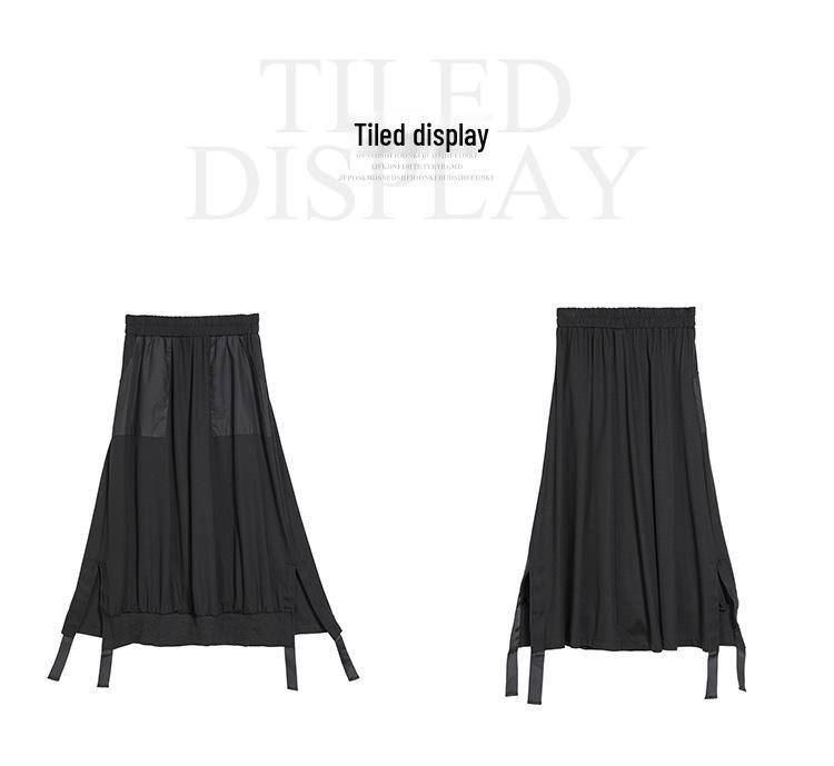 Summer Women's Dark Cold Style A-Line Skirt with Slit, Patch Pocket, and Elastic Waist