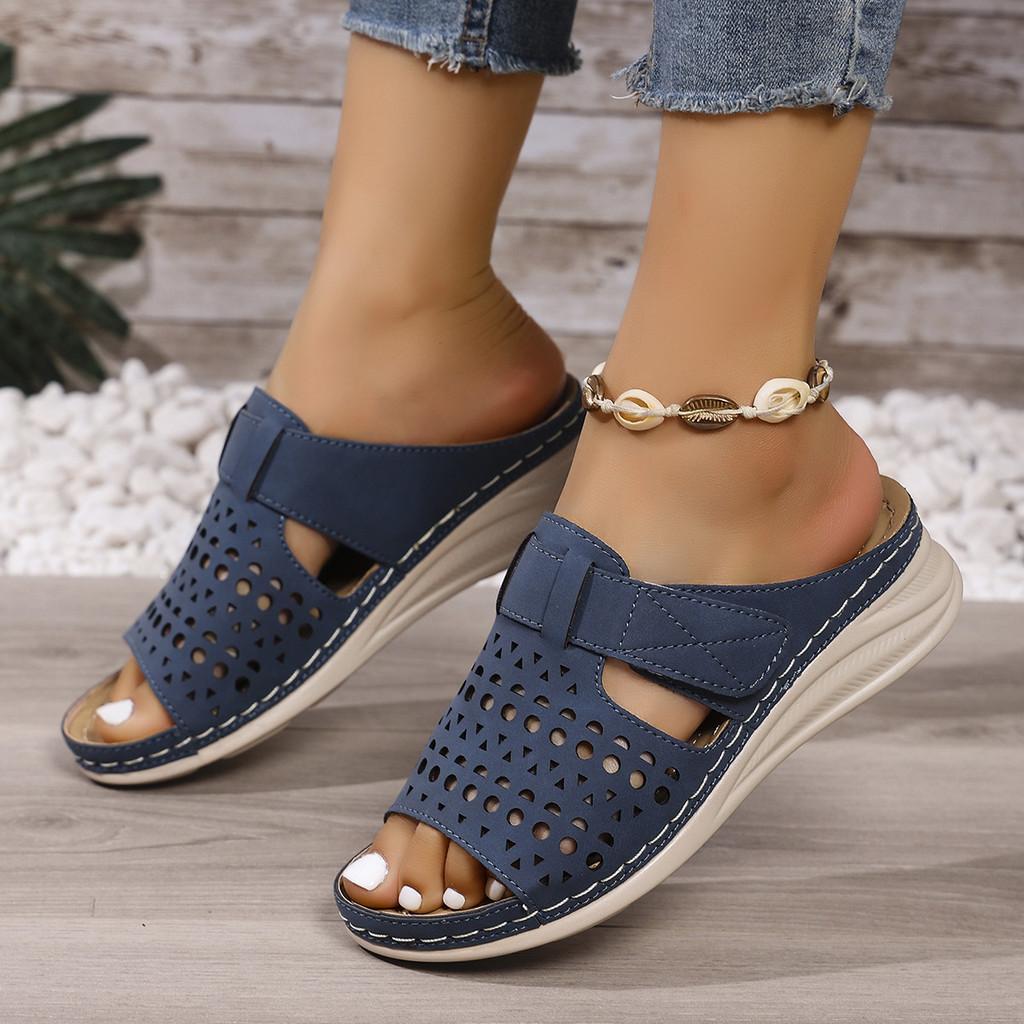 Casual Wide Strap Platform Slides For Women With Rubber Outsole For Summer