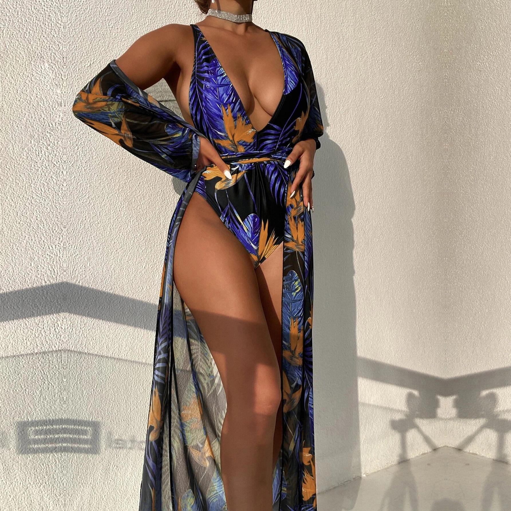 

Купальник женский сексуальный цельный с принтом глубокий V-образный вырез на шнуровке блузка комплекты бикини XL