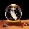3D Hands Prayer Faux Crystal Ball with Wooden Base Clear Engraved Prayer Hand Ball Night Light Religious Christian Gifts for Women Men