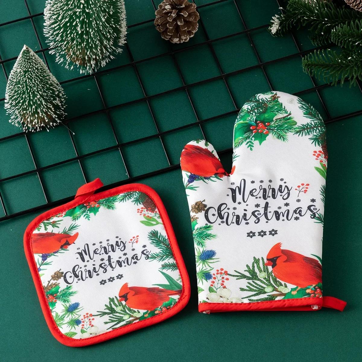 

2025 1pair Christmas Microwave Mitts Thick Household Kitchen Microwave Oven Gloves Heat Insulation Oven Gloves Baking Heat
