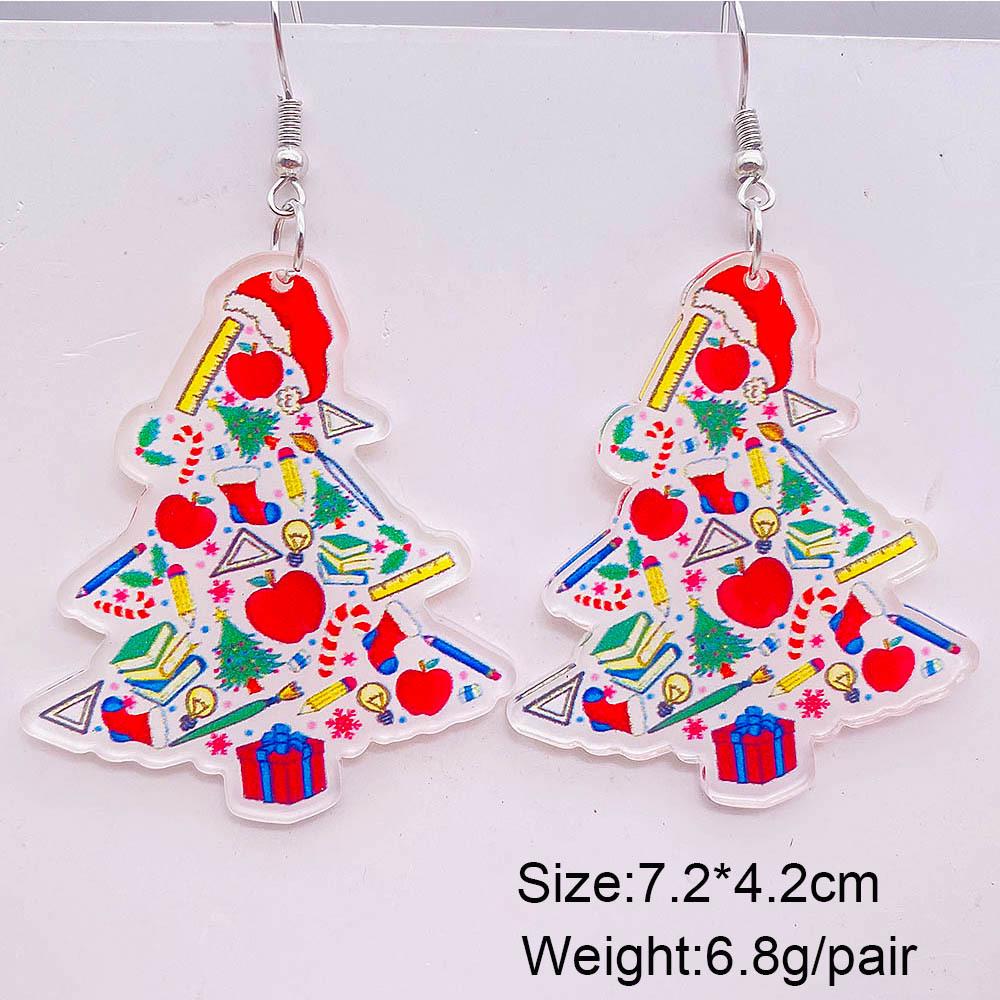 Cross-border Christmas Tree Snowman Gnome Earrings - Festive Acrylic Jewelry for Xmas & Teacher's Day