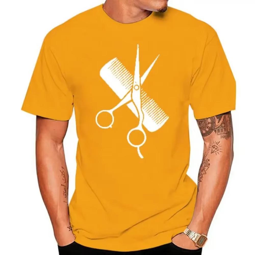 RAEEK Hip-Hop Simple Splicing Tee Tops Shirt Short Sleeve Men Gift Hairdresser Stylist Scissors Comb O-Neck T Shirts