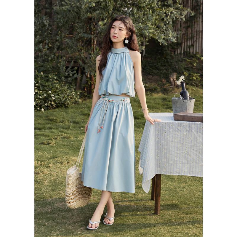 Mixiu Tencel Cotton Halter Neck Two-Piece Set