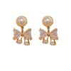 Chic Pearl Zircon Bow Earrings with S925 Silver Needle - Elegant Style