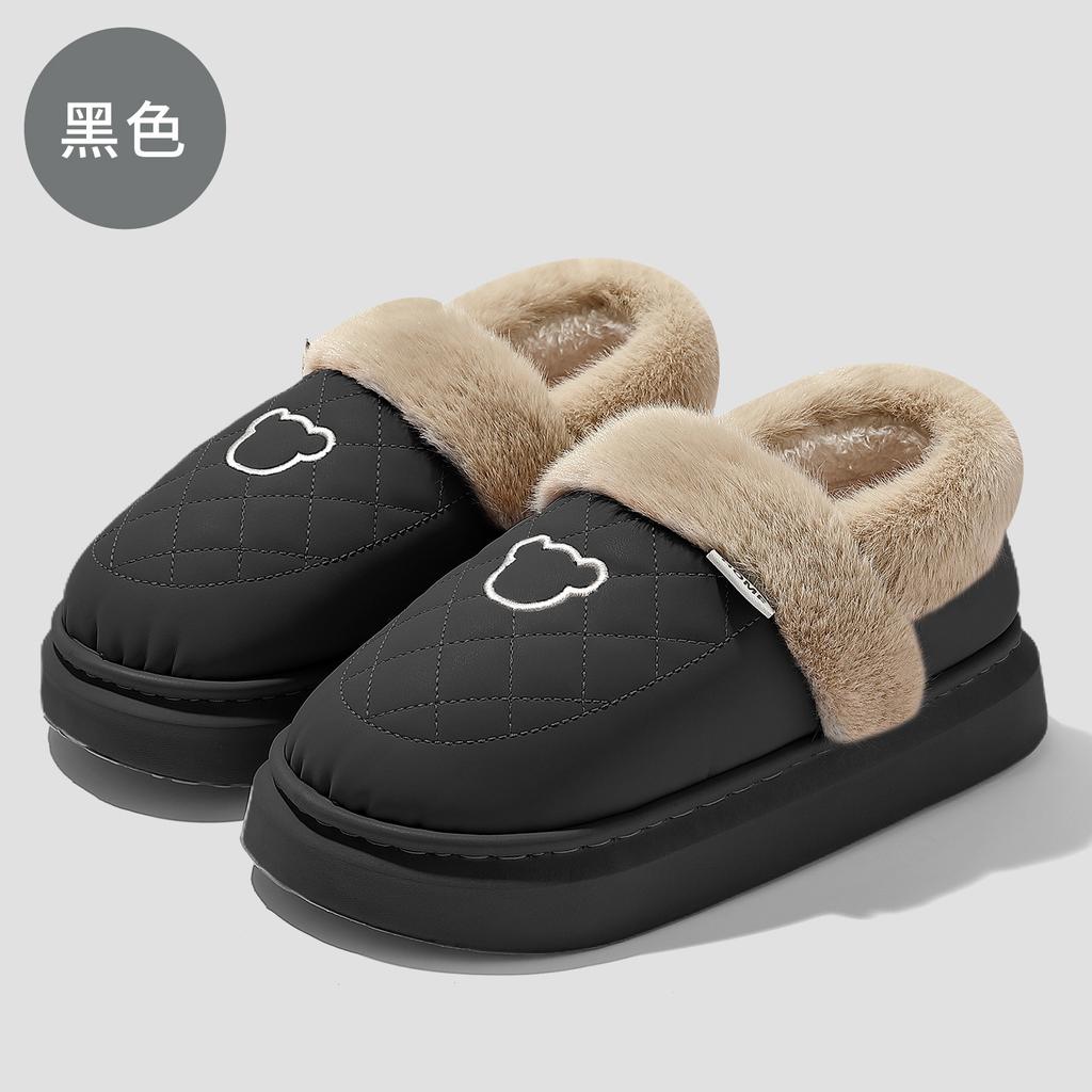 PU Waterproof Cotton Slippers Winter Bag Heel 2025 New Home Indoor Thick-soled Velvet Thermal Cotton Shoes