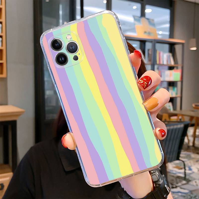 Colorful Rainbow Stripe Phone Case For iPhone 14 13 12 11 Pro Max XS X XR SE 2020 6 7 8 Plus Mini Transparent Shell