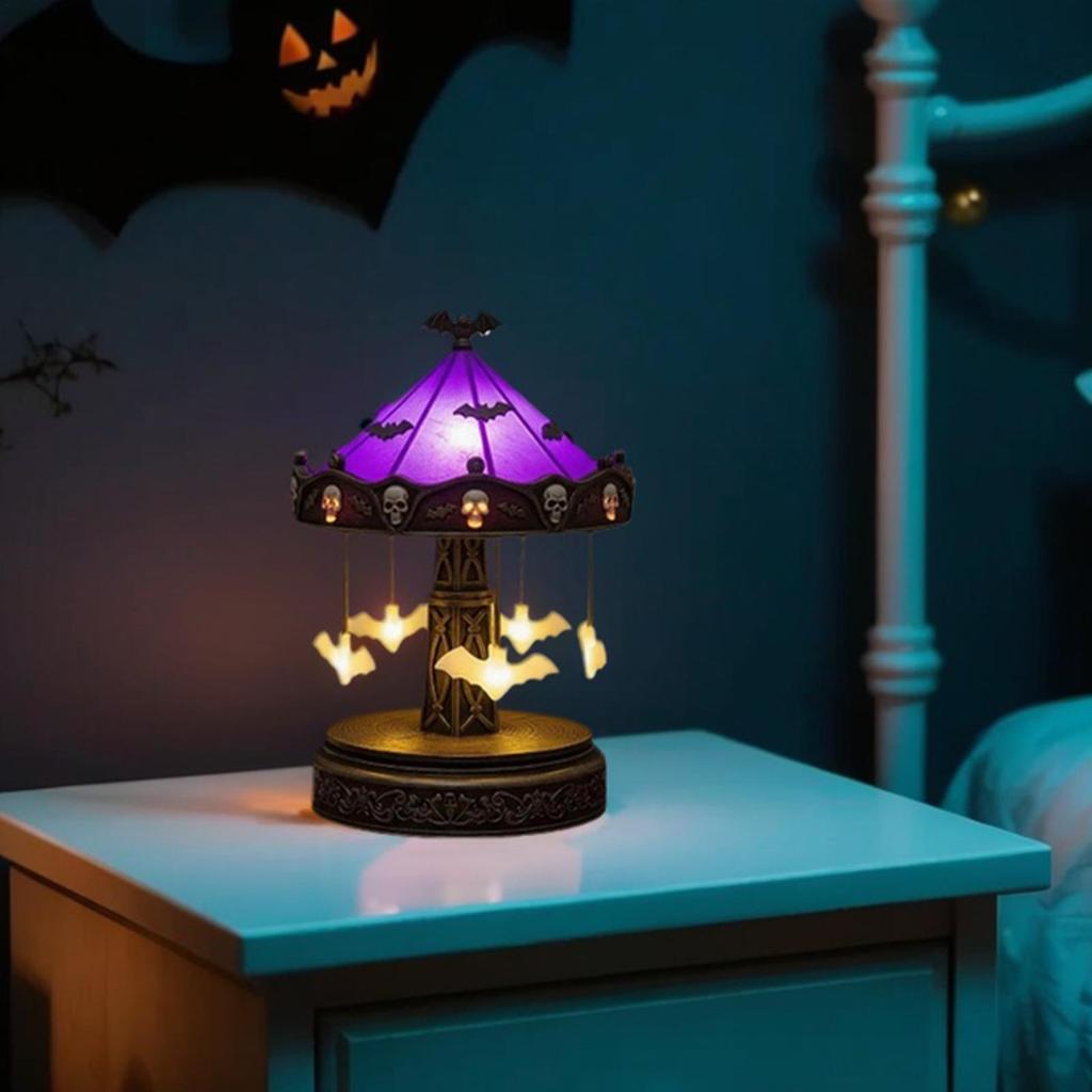 Halloween Geist Fledermaus Spinne Karussell Nachtlicht USB Wiederaufladbar Gruseliges Karussell Nachtlicht Halloween Nachtlicht Schreibtisch Dekoration