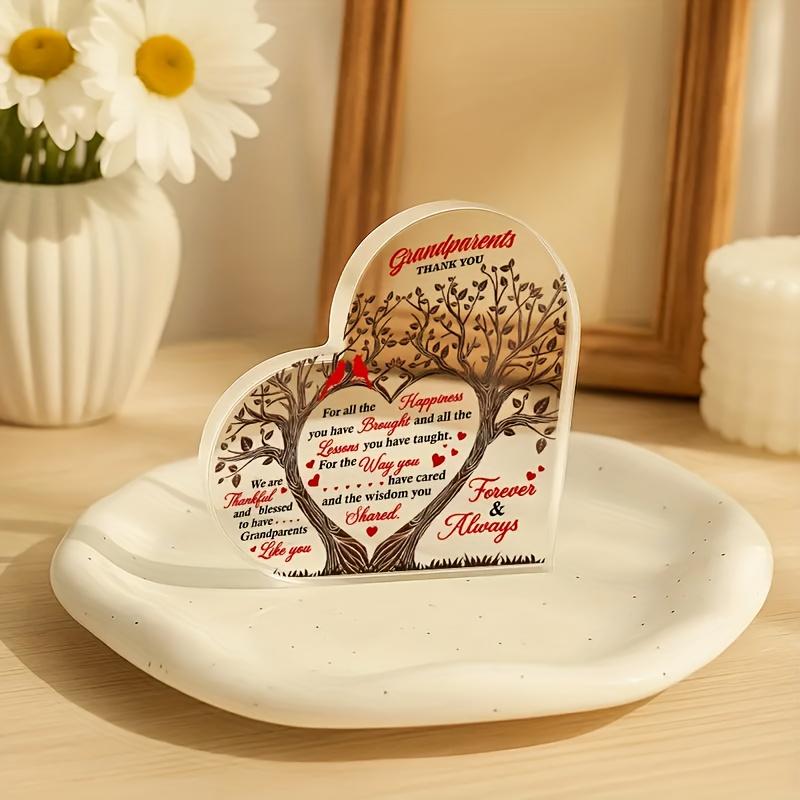 Grandparents' Heart-Shaped Thank You Plaque - with Family Quote, Perfect for Birthdays, Anniversaries, or Grandparents' Day, Nurseries, Home Desk Livi