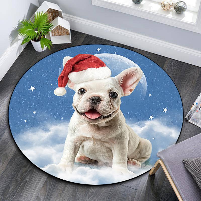 French Bulldog Round Area Rug,Carpet Rug for Living Room Bedroom Sofa Playroom Decor,Non-slip Floor Mat