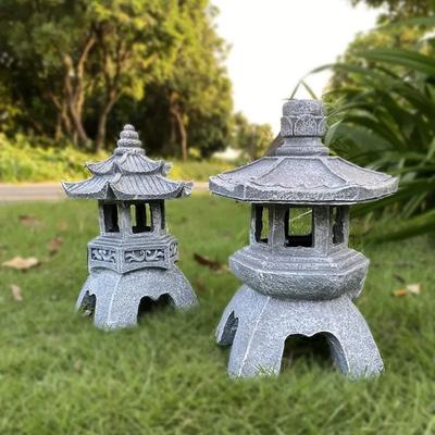 Lanterna Pagoda Solare a LED in Resina Raffinata Luce Torre Solare in Pietra Cortile