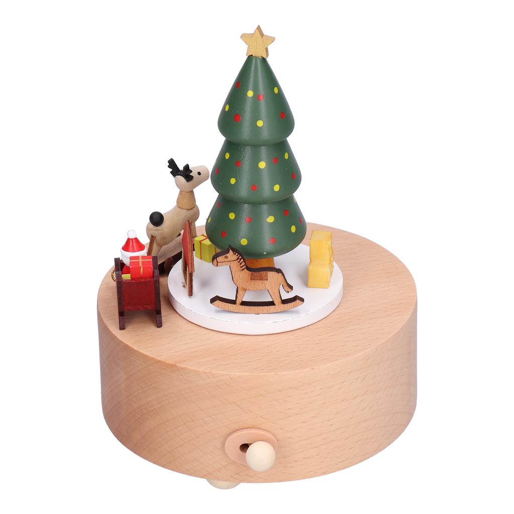 Wooden Music Box Christmas Tree Deer Cart Music Box Classic Mechanical Wooden Crafts Toys Home