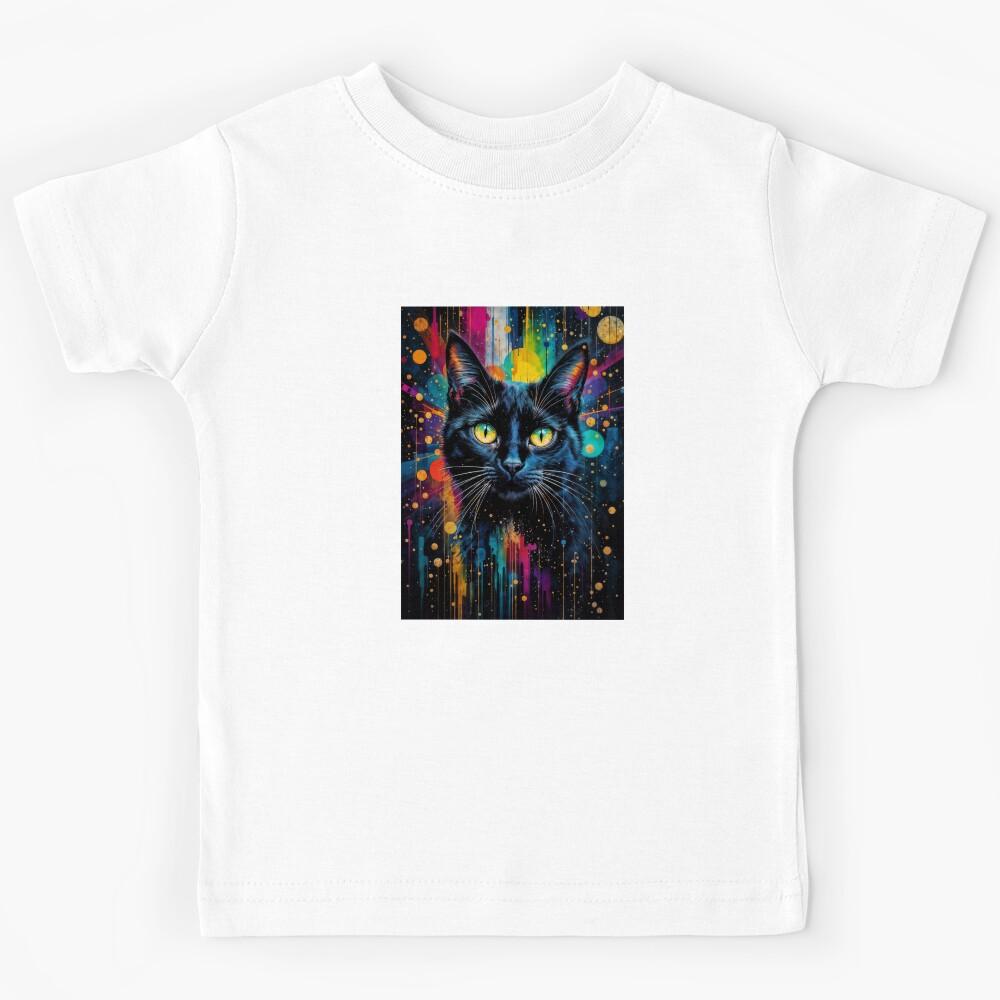 Colorful Black Cat Portrait Kids T-Shirt 170