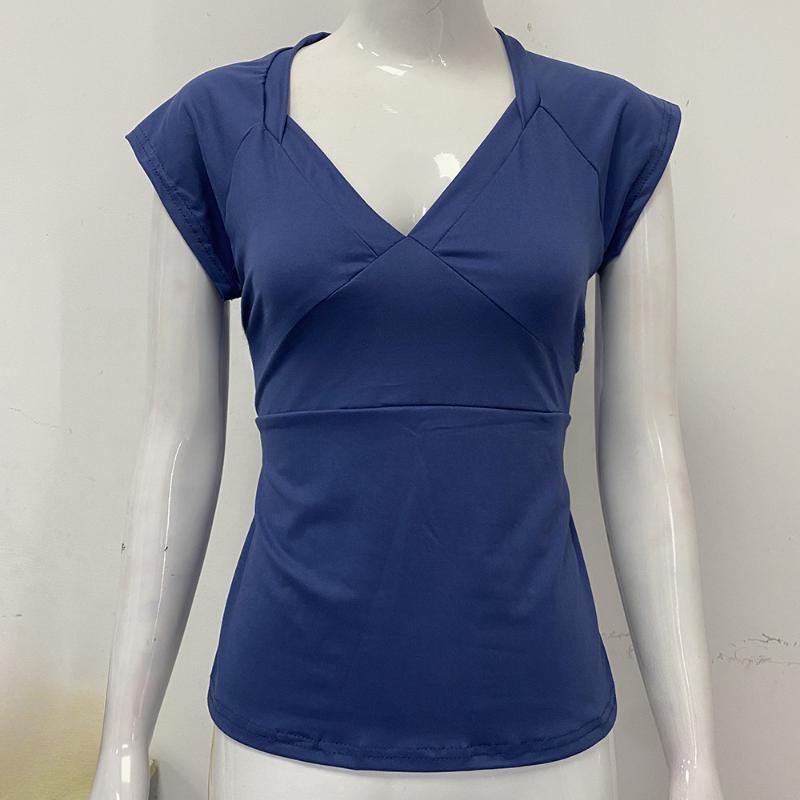 

Літній топ Y2K з зав язкою на талії, що робить фігуру стрункішою, з коротким рукавом, сексуальним V-подібним вирізом, повсякденний M синій