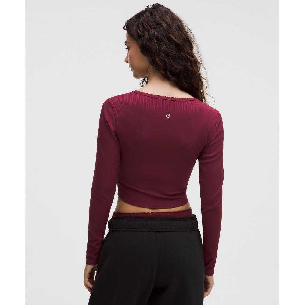 Lululemon Nulu Ribbed Wrap Front Long Sleeve Shirt  Heart Burgundy Bay