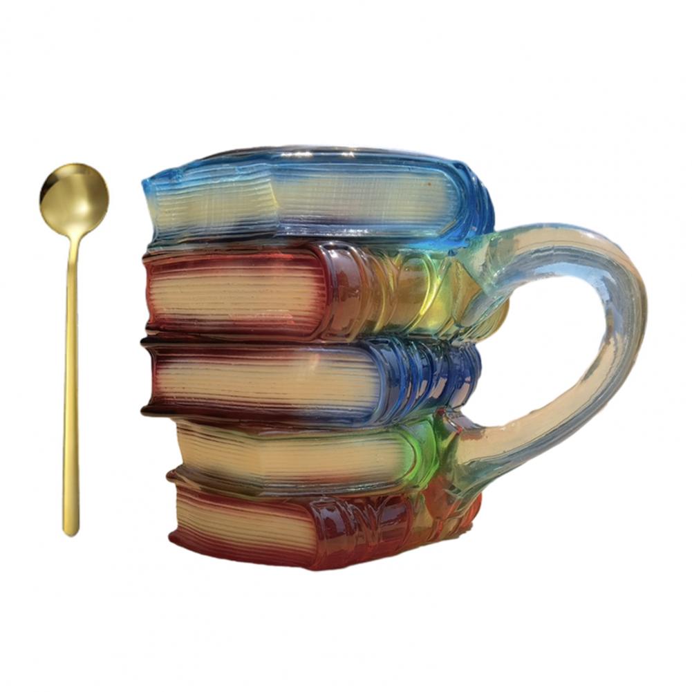 Painted Book Mug 3D Book Stacking Mug Hand-Drawn Literary Coffee Cup for Book Lovers Teachers Librarians Creative Gift