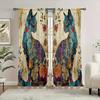 2 Pieces of Bright Artistic Cat and Floral Printed Curtains, Pole Bag Room Decoration, Home Decoration