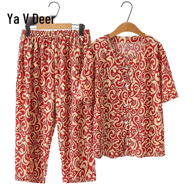 Yalu Women s Ice Silk Floral Two-Piece Set 4XL