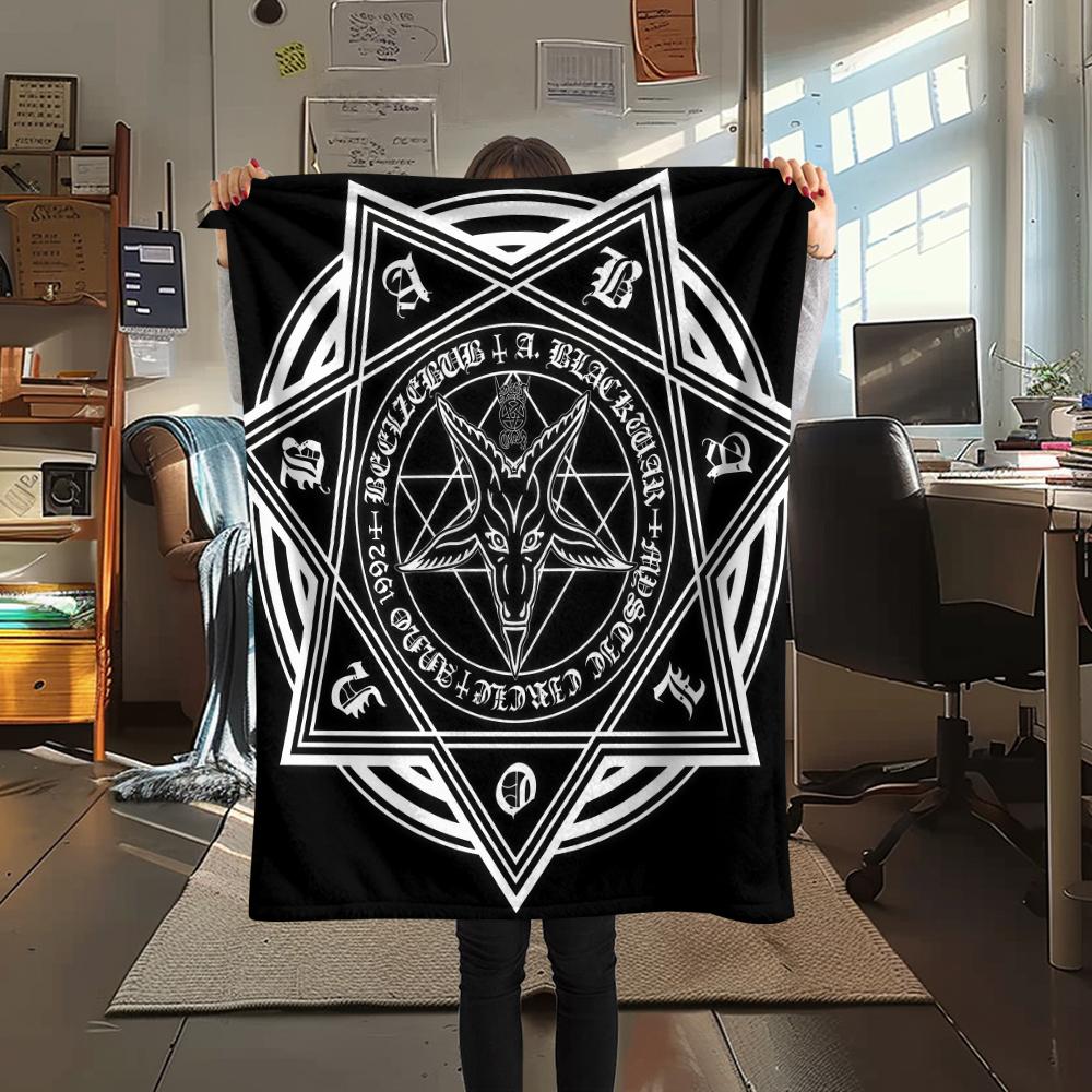 1 ks Flanelová deka s potiskem symbolu Satana, Vysoká kvalita, Pro všechna roční období, Domácí dekorace, Teplo a pohodlí, Perfektní pro vánoční dárky