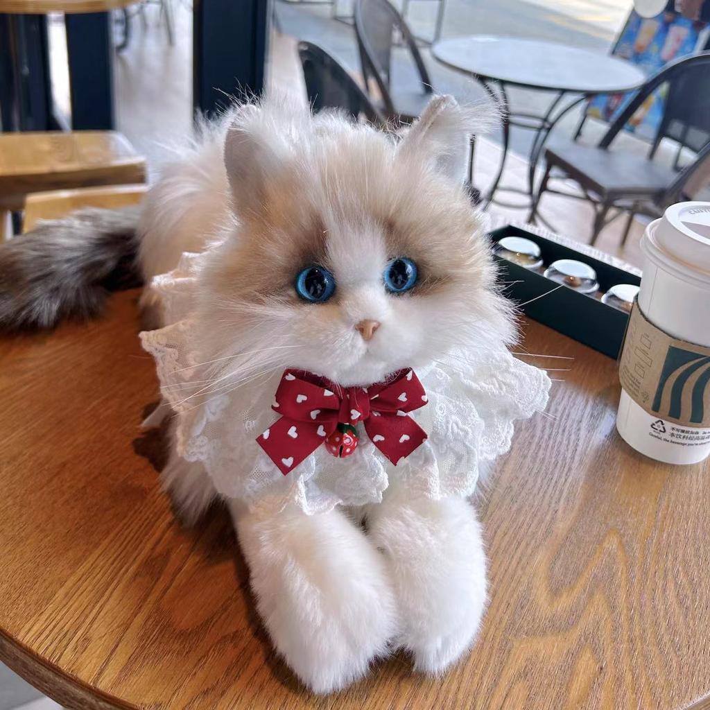 Crafted Beautifully Plush Cat Doll Soft Long Fur Kitty Toy For Kids And Collectors