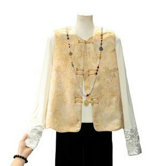

Spring Chinese Style Printed Sleeveless Vest for Middle-Aged Women 3XL светло-желтого
