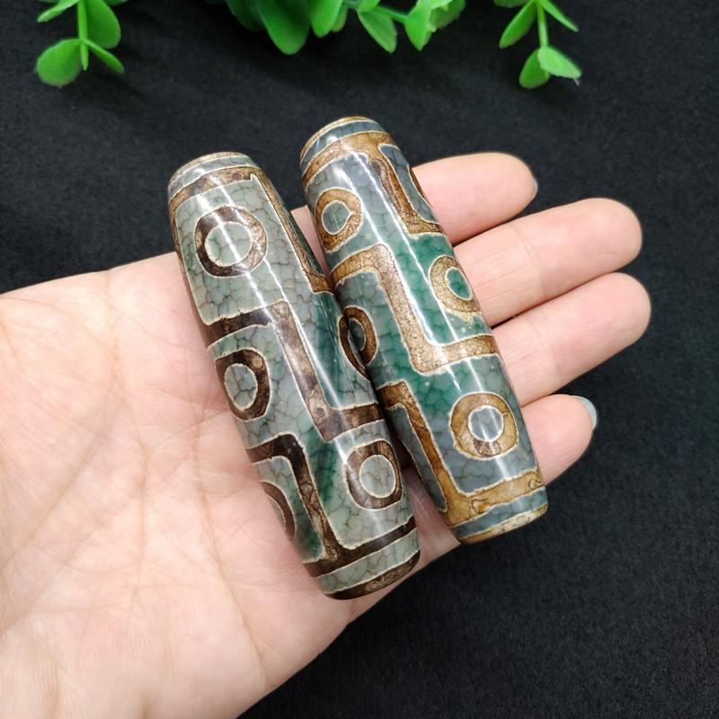 Tibetan Green Nine-Eyed Dzi Agate Jade Pendant Necklace Ornaments. Large