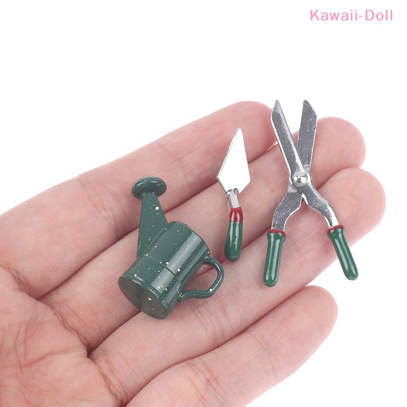 1Set 1: 12 Mini Metal Green Watering Pot Scissors Shovel Model Dollhouse Gardening Tool Set