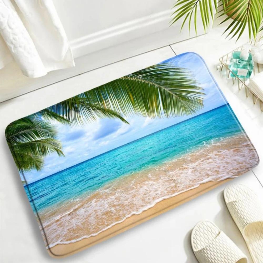 Coastal Ocean Beach Themed NonSkid Rug Waterproof Door Mat for Kitchen Entrance Living Room Bedroom All Season Floor Mat Decor