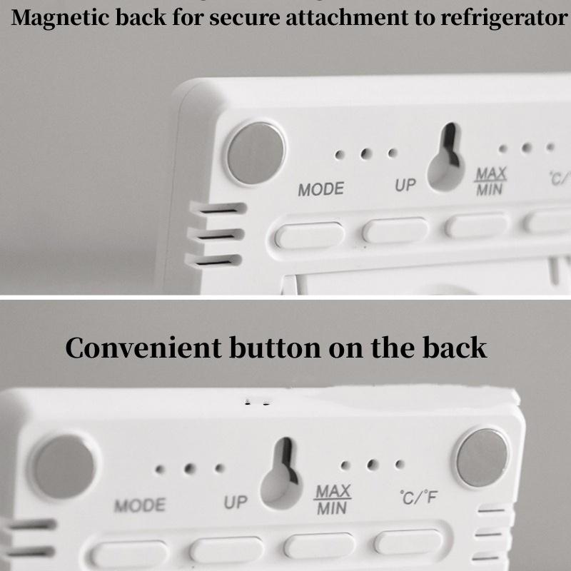 Mini Digital Alarm Clock Temperature Humidity Hourly Beep Magnetic Sucked Table Clock 12/24H Battery Powered LCD Wall Clock