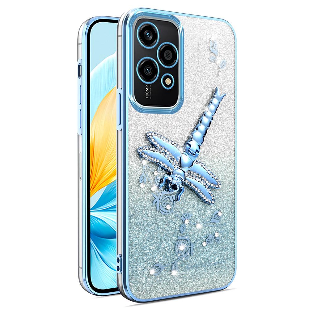 For Honor 200 Lite Case Dragonfly Kickstand TPU Flowers Glitter Phone Cover