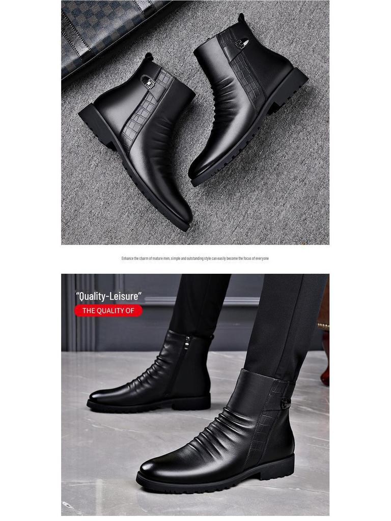 Pánské vysoké kožené martensky: Měkké, Pohodlné, Módní, Se zipem na boku, Nazouvací Neformální Kožené Boty