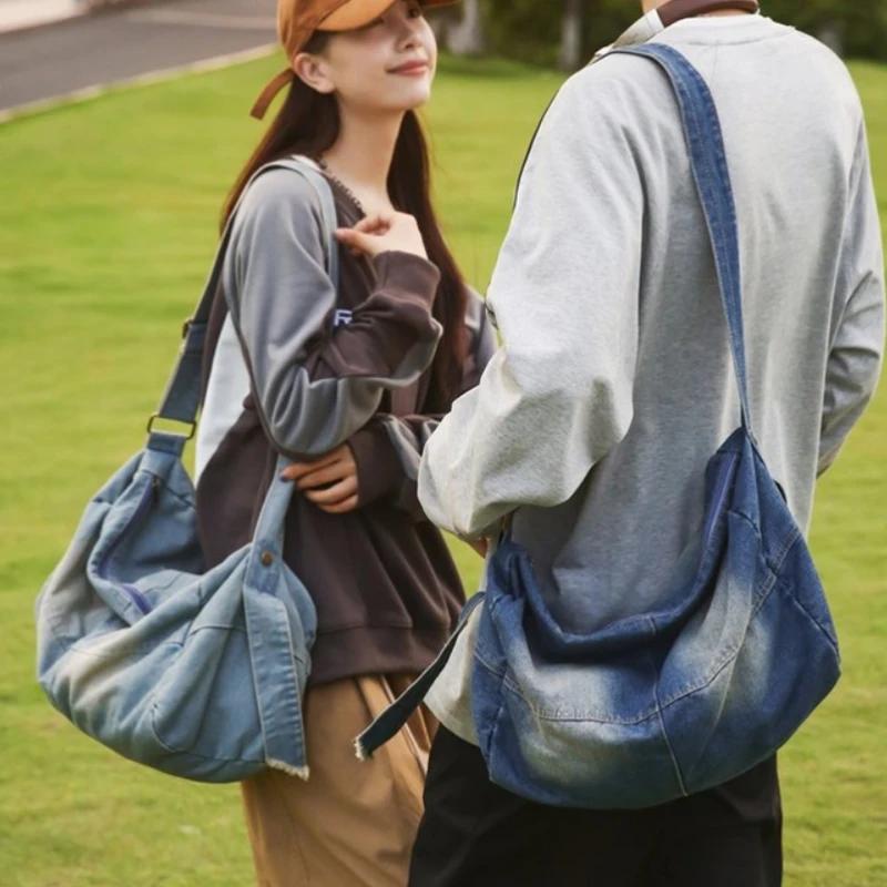Couple's Denim Crossbody Bags  Large Capacity  Versatile Shoulder Bag  Single Shoulder Bag  Pendular Fashion  Retro Youth  Washed  Versatile  Oxford