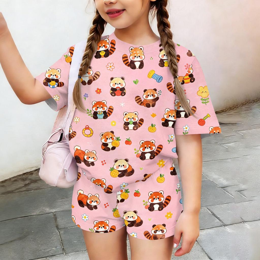 Kids Casual Short Sleeve Top and Shorts Set Animal Print Soft Comfortable Lightweight Summer Outfit for Boys and Girls