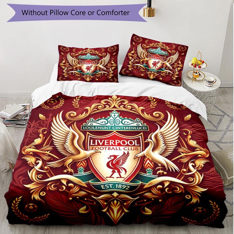 3-teiliges Bettbezug-Set (1 * Bettbezug + 2 * Kissenbezug, ohne Kern), Liverpool Football Club Druck Weiches Ganzjahres-Bettwäscheset, Heimschlafzimmer-Dekoration Geschenk