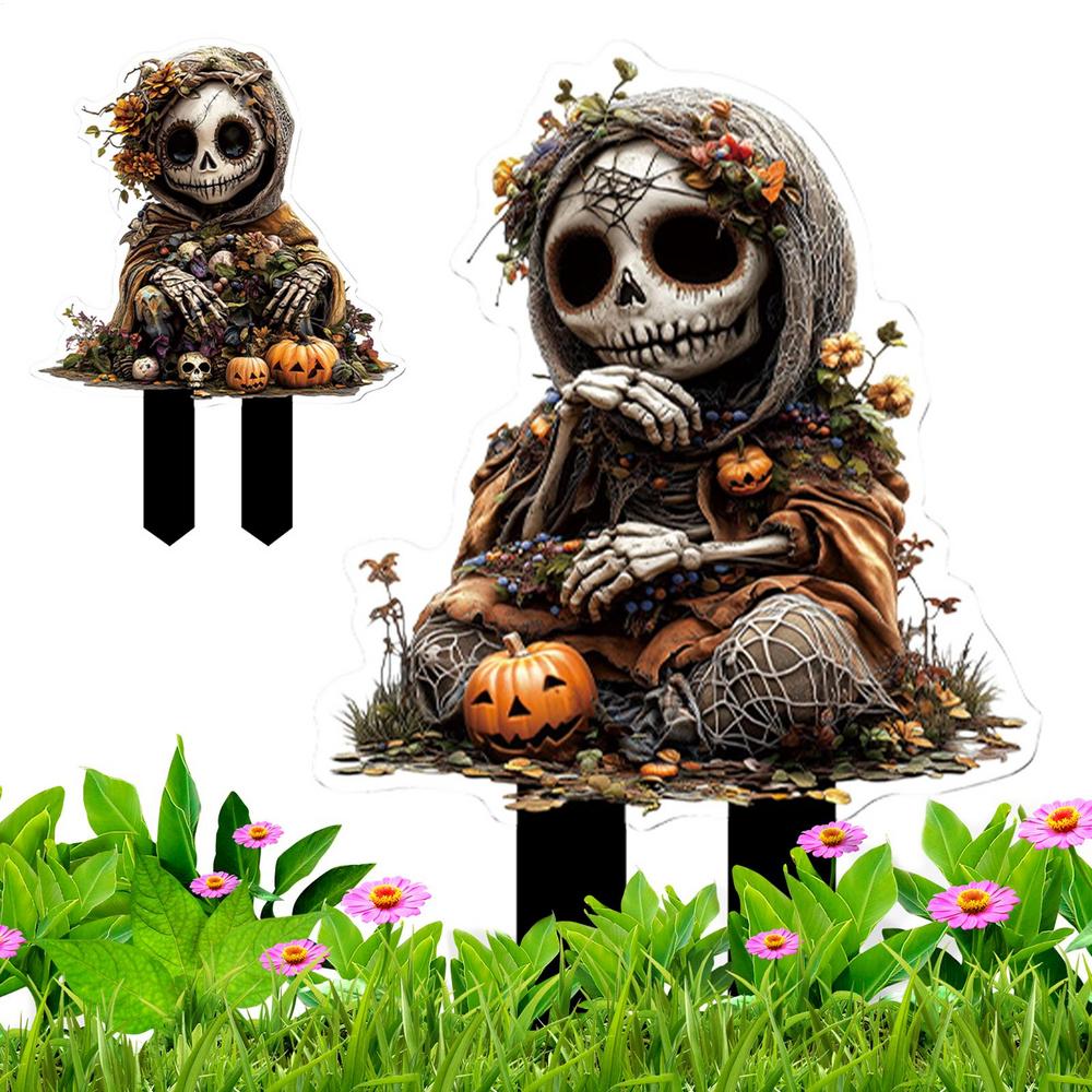Halloween Lawn Stakes Halloween Yard Stakes Outdoor Decorations 2D Acrylic Scary Outside Decor Signs For Porch Patio Backyard