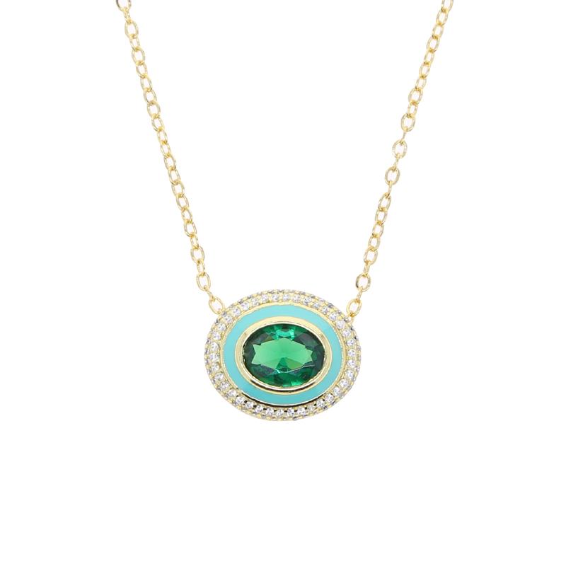 New Fashion Women Jewelry Micro Pave 5A Cubic Zirconia Rosy Red Light Blue Oval CZ Charm Pendant Necklace Fashion Women Jewelry