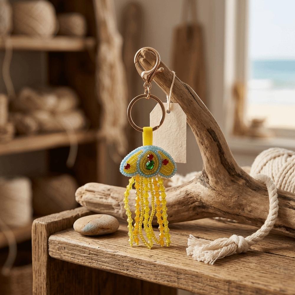 Soft Fabric Jellyfish Patch Keychain Handmade Bag Charm Teens Ladies Craft Lovers