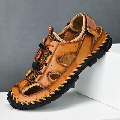 Men Summer Sandals 2024 New Casual Leather Beach Sandals Men's Shoes Mesh Breathable Comfortable Soft Roman Men Sandals