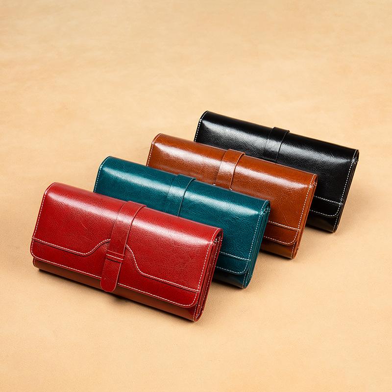 Women's Wallet Genuine Leather Cowhide/oil Wax Leather Large Capacity Multi-card Banknote Coin Pocket Fashionable and Versatile