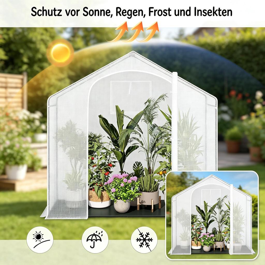 Serre de Patio, Serre avec Porte Zippée en Arche Enroulable, Tente d'Hivernage pour Plantes, Serre d'Extérieur