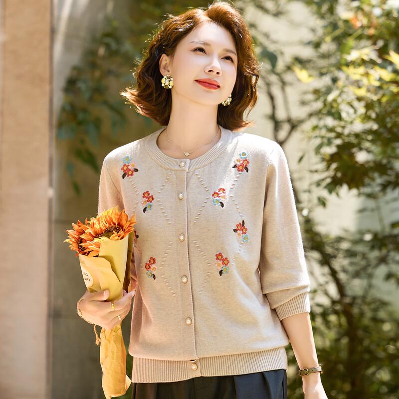 Pasite Embroidered Round Neck Knit Cardigan