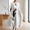 Plus Size Chinese Wash Painting Style Dress for Women Summer Short Sleeve Crew Neck Loose Long Dress Casual Vacation Sundress