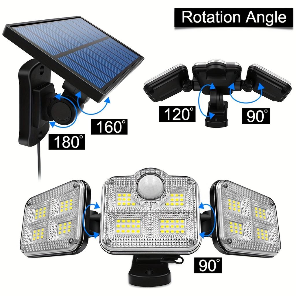 108/138 LED/171COB Waterproof Outdoor Solar Light 3 Head With Motion Sensor Lighting With Remote Control For Garden Yard Carport