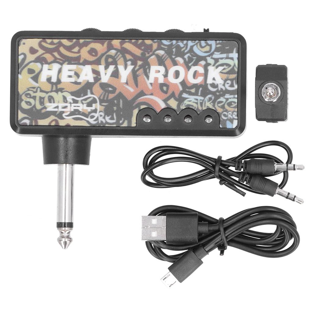 Guitar Headphone Amplifier, Electric Guitar Bass Headphone Amplifier with Audio Cable Adapter, USB Charging, Guitar Accessories