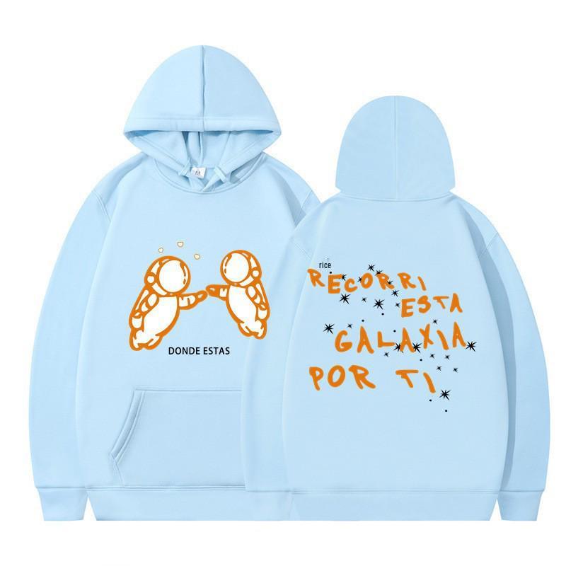 Men's Cross-Border Fashion Sweatshirt - Double Astronaut Print, Loose Fit, Casual Hoodie.